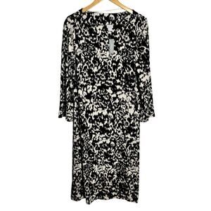 Chico's Travelers Dress Women 2 (12/14) Plus Size Black White Modest Minimal NWT